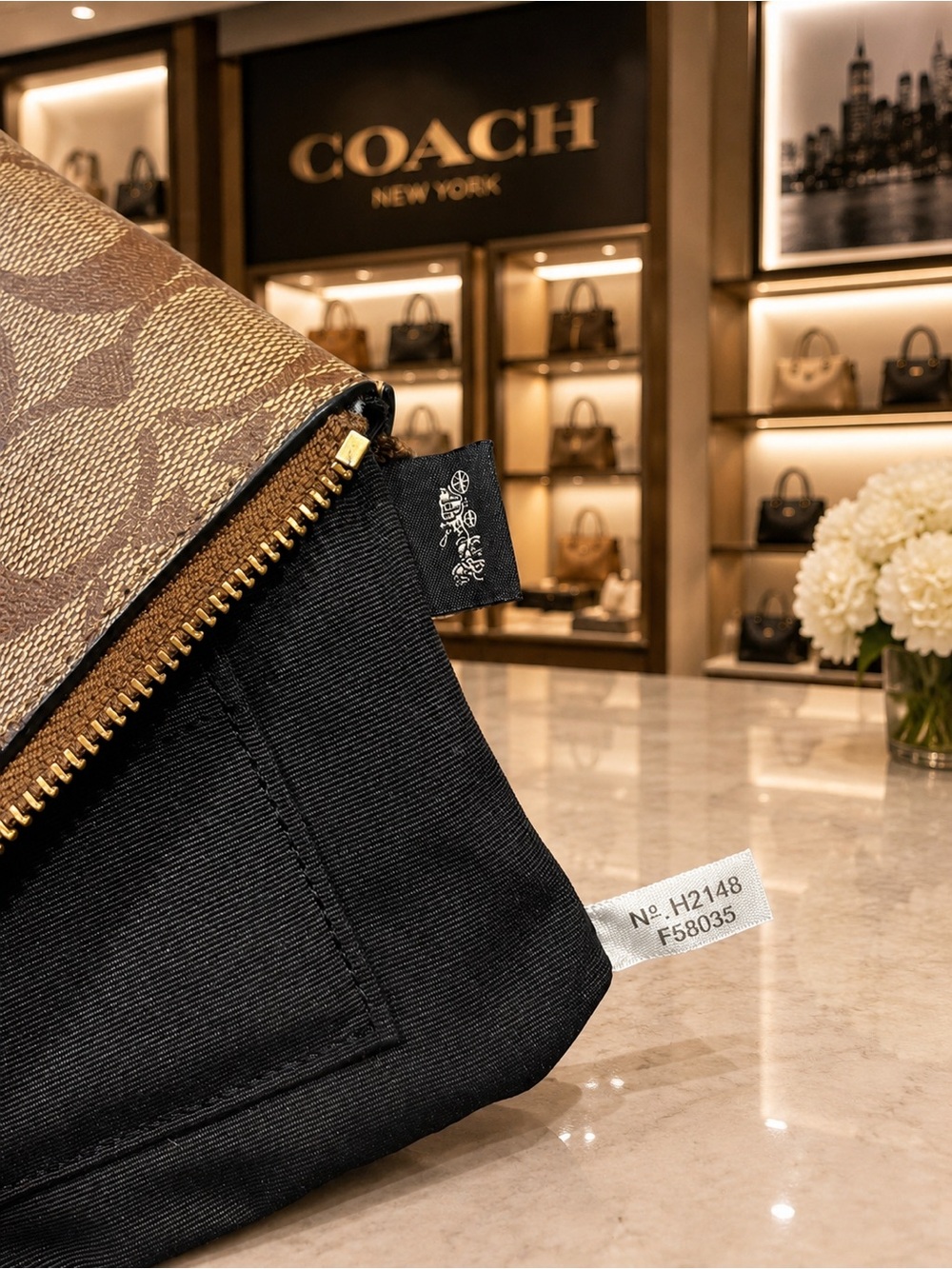 Coach Signature Canvas Corner Zip Wristlet in Khaki and Black - Picture 5 of 5